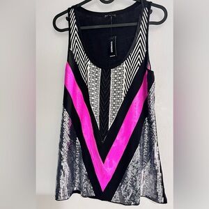 Express Black and Silver Graphic Sleeveless Tank Top